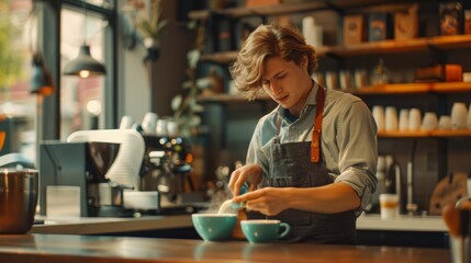 Wall Mural - The barista making coffee