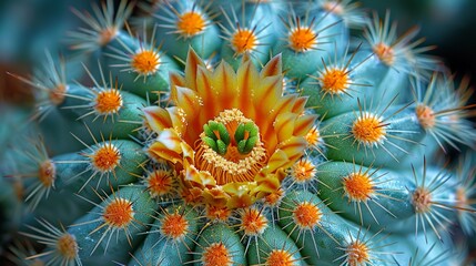 Wall Mural - A detailed shot of a cactus, showing its unique textures and patterns, emphasizing natural resilience. Minimal and Simple,