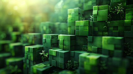 Sticker - abstract green cubes background