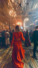 Wall Mural - woman in red dress In the club