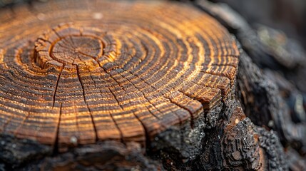 Wall Mural - A detailed shot of a tree ring, showing the growth patterns and history captured in natural wood. Minimal and Simple,