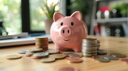 Sticker - piggy bank with coins