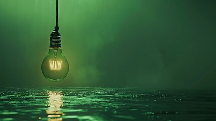 Wall Mural - solitary bulbs cast green light against an abstract, isolated green background, evoking serenity.
