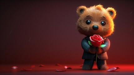 Wall Mural - Modern illustration of a bear holding a rose and a bachelor slogan in a formal suit