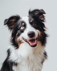 Wall Mural - a happy border collie dog on a grey background