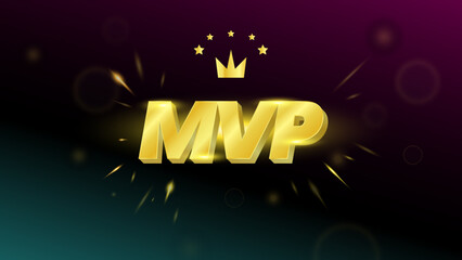 Golden MVP, emblem reward Most Valuable Player for video games or mobile gaming. Symbol of victory, achievement, honor, winner or success. Vector illustration