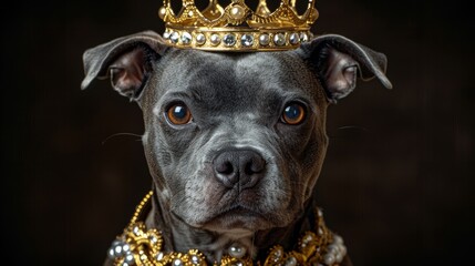 Wall Mural - Modern illustration of a dog wearing a golden crown wearing a rule the street slogan on a black background