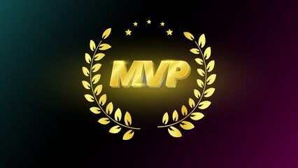 Golden MVP, emblem reward Most Valuable Player for video games or mobile gaming. Symbol of victory, achievement, honor, winner or success. Vector illustration