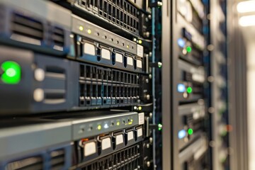 Poster - Advanced cloud computing Closeup view of a highperformance server in operation