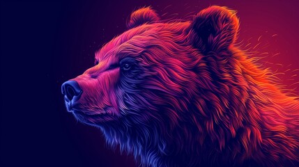 Wall Mural - The bear doll head graphic illustration is set on a background of holographic prints