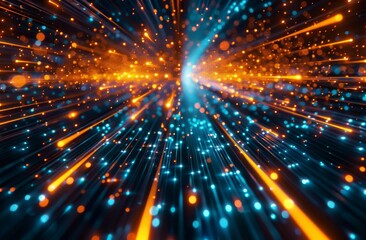 Fototapete - Abstract background speed of data transfer depicted in the style of fiber optic cables technology concept.