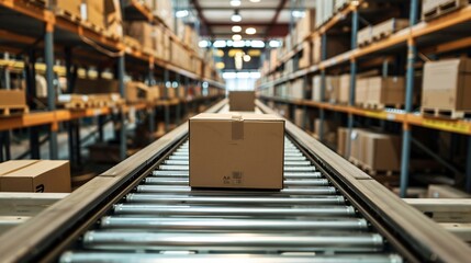 Close-up box conveyor warehouse