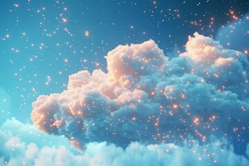 Poster - Online data storage and cloud technology concept with white cloud against blue sky 3D rendered illustration