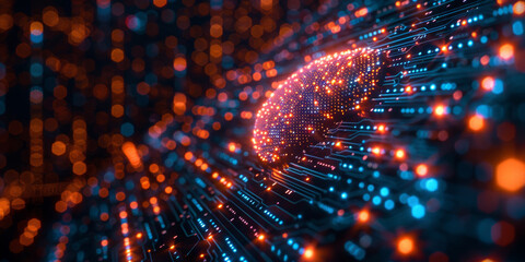 Digital background for tech, AI, neural networks, data, audio, graphics