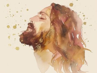 Wall Mural - Jesus Christ closed eyes and long hair, featuring abstract splashes.