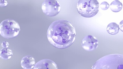 Aufkleber - Macro shot of various air bubbles in water rising on a light blue background. Super slow motion Beauty glossy Moisturizing bubble blobs or drops 3D animation design