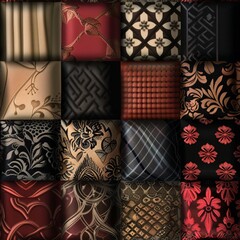 Poster - A seamless pattern with various photo realistic fabric textures forming a repetitive design