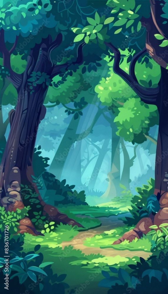 Forest game background for 2D application, 1024x512 pixels Vector ...