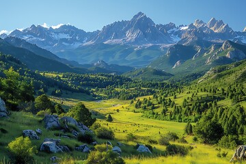 Wall Mural - panoramic landscape with mountain range