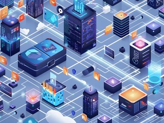 Canvas Print - Illustration of Processing data at the edge of the network, closer to where it is generated, to reduce latency and improve real-time decision-making. Ai Generate.