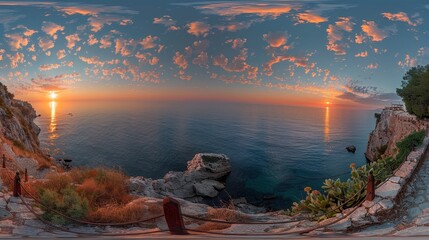 Canvas Print - Sunset Over the Sea from a Cliffside Viewpoint