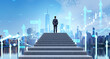 © ImageFlow - Businessman on concrete stairs, New York skyscrapers and forex trading hologram