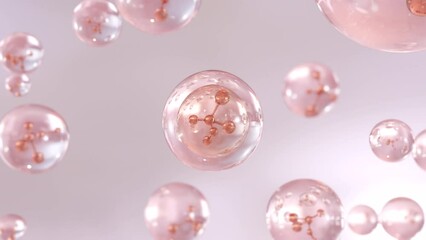 Aufkleber - Macro shot of various Pink Gold bubbles in water rising up on the light background. Super slow motion Beauty glossy Moisturizing bubble blobs or drops 3D animation find a special extract.