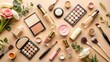 © wasana - Flat lay composition of beauty cosmetic skincare products, make up products on beige background