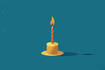 Poster - a birthday cake with a candle on top, Textured paper background with a single, delicate birthday candle casting a warm glow