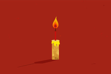 Poster - a birthday cake with a candle on top, Textured paper background with a single, delicate birthday candle casting a warm glow