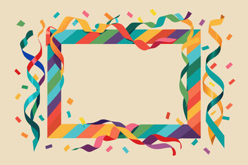 Poster - a colorful frame with streamers and confetti, Minimal birthday frame made of colorful streamers arranged in a geometric pattern