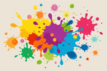 Wall Mural - a group of paint splatters on a white background, A set of colorful paint splatters in various shapes and sizes, exploding with artistic energy