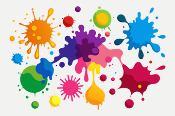 Poster - a group of paint splatters on a white background, A set of colorful paint splatters in various shapes and sizes, exploding with artistic energy