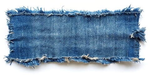 Close-up of torn denim fabric on white background