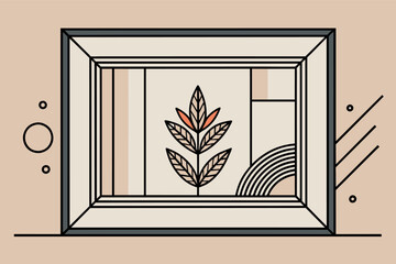 Wall Mural - a window with a plant inside of it, A minimalist frame with thin black lines, allowing the artwork within to stand out