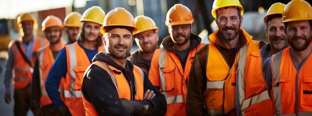 Wall Mural - Group of workers show themselves as a team