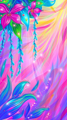 Wall Mural - Vibrant Pink and Blue Floral Abstract on a Colorful Background