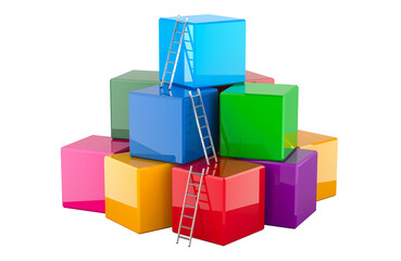 Poster - stairs with colored cubes. business success concept. 3d rendering isolated on transparent background