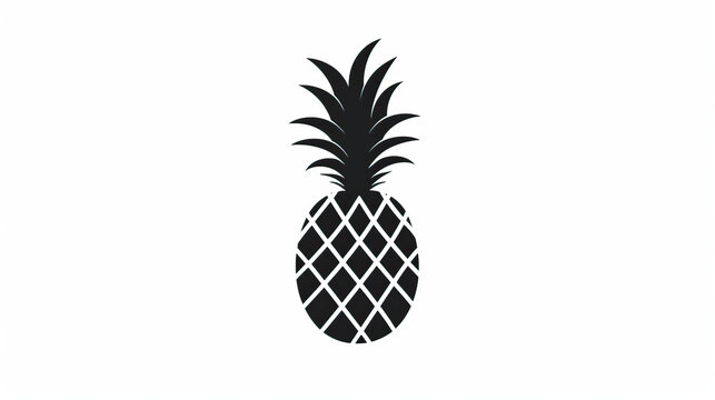 Simple, clear and beautiful arts and crafts artisanal stencil print style illustration of pineapple isolated on white background. Stencilled graphic design, modern, black, white, copy space