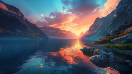 Wall Mural - sunrise over the lake