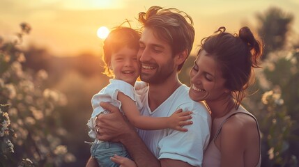 Kuwaiti family. Kuwait. Families of the World. A joyful young family embraces during a beautiful sunset in a field of flowers. . #fotw