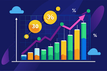 Poster - a bar chart with percentages and percentages, Investment in cryptocurrency yields a 30% return