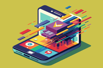 Leinwandbilder - a phone with various apps and devices on it, Glitch smartphone displaying a distorted versiona popular social media app interface