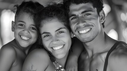 Wall Mural - Nicaraguan family. Nicaragua. Families of the World. A joyful black and white image of a family with a young child smiling at the camera. . #fotw