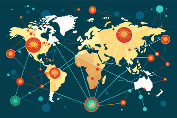 Leinwandbilder - a map with many different types of dots, Detailed vector designpresentation slide showcasing pie chart with vibrant colors representing departments or projects