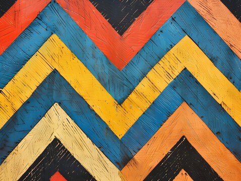 Abstract geometric design with chevron stripes in vibrant colors, modern and stylish, with a retro vibe.