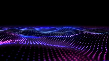 Aufkleber - Abstract background with blue and purple gradient dots in the form of landscape with small particles on a dark background

