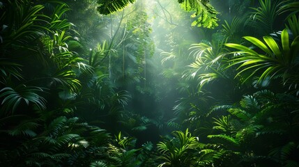 Wall Mural - Lush Tropical Rainforest with Sunlight