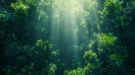 Canvas Print - Sunlight Filtering Through Dense Tropical Rainforest Canopy