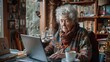 © Alex Bur - Elderly woman working on laptop at home sitting at the table.